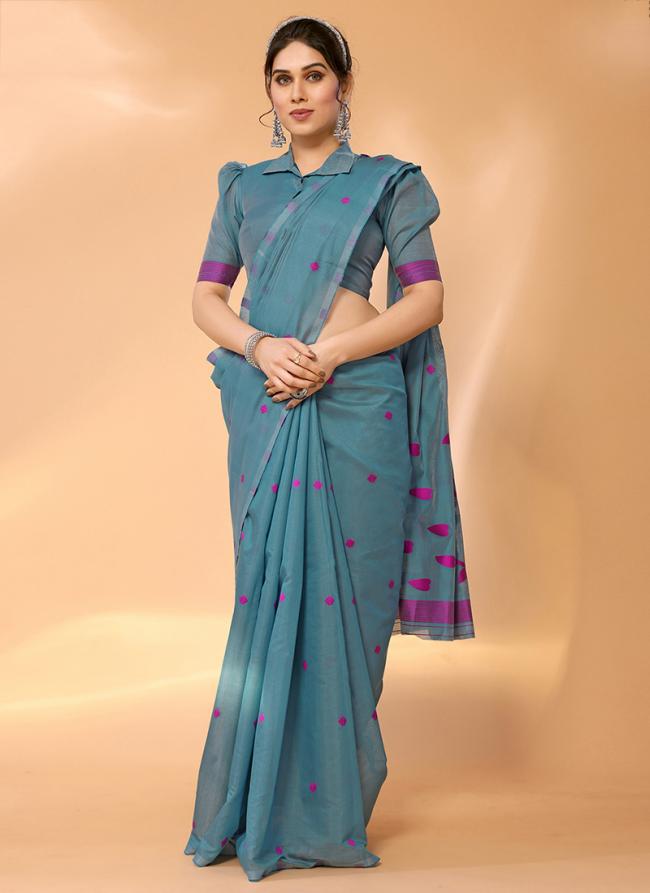 Chanderi Silk Sky Blue Party Wear Weaving Saree